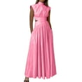 thumbnail image 2 of ZenCart Women's Summer Sleeveless Long Dress Mock Neck Waist Hollow-Out Maxi Dress A Line Pleated Cocktail Party Dress, 2 of 8