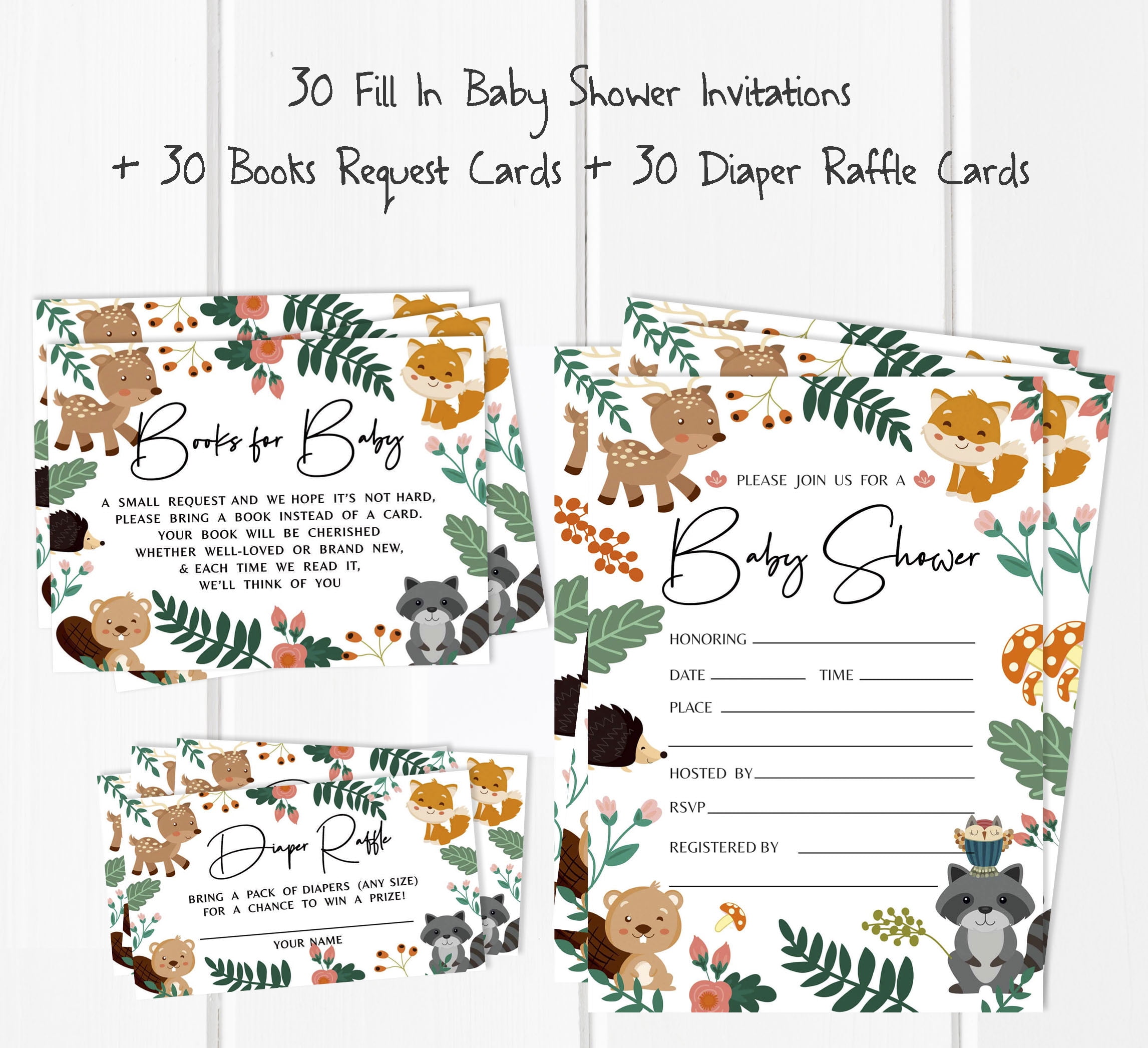 Inkdotpot Set Of 30Jungle Animals Baby Shower Invitations-Diaper Raffle Tickets And Baby Shower Book Request Cards Gender Neutral Invites Its A Boy Its A Girl