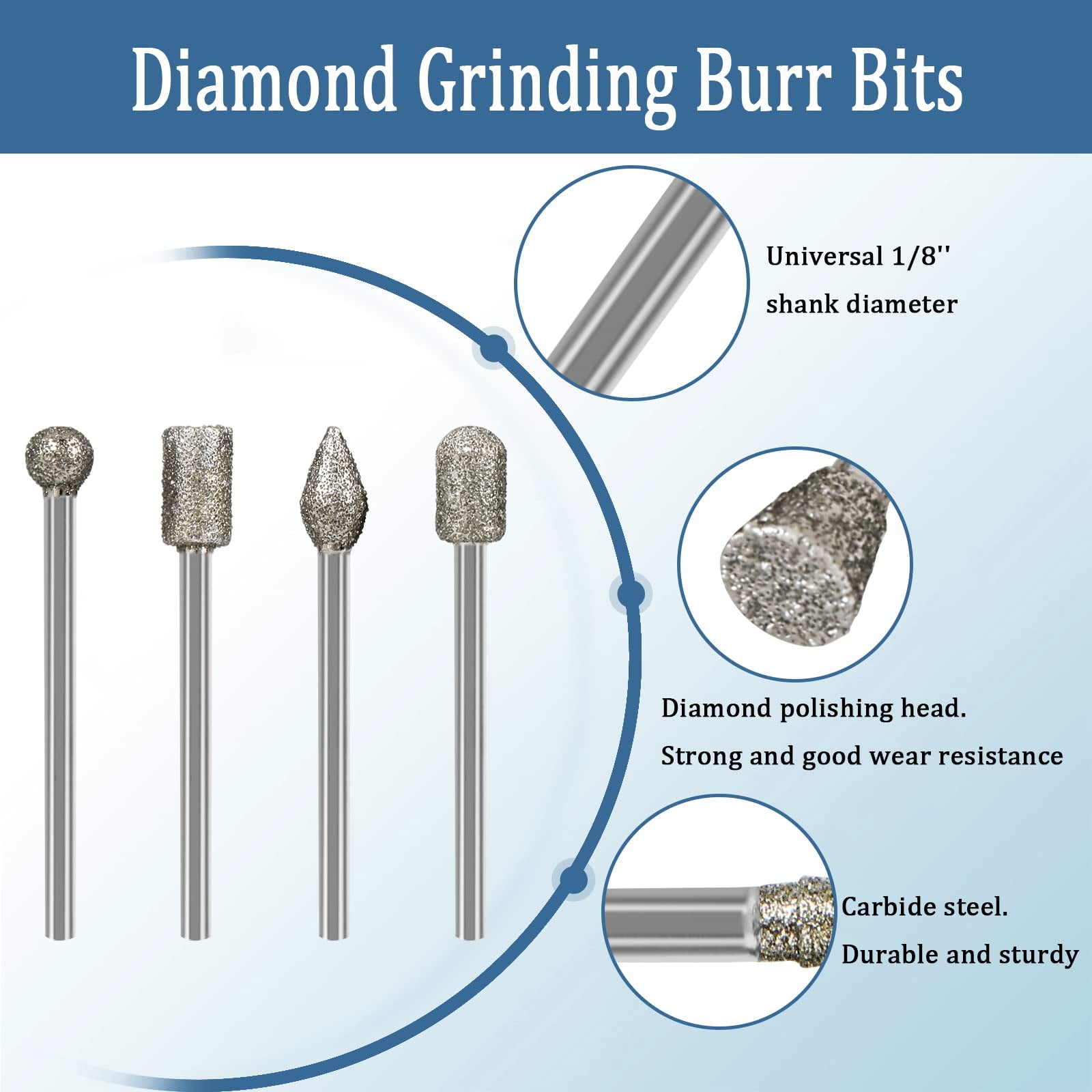 Hakkin 60 Grit Stone Carving Set Diamond Burr Bits Compatible with