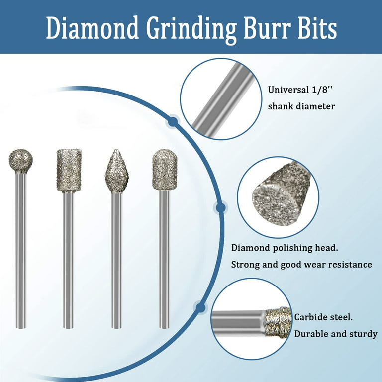 Stone Carving Set Diamond Burr Bits Compatible with Dremel, 11PCS Polishing  Kits Rotary Tools Small Long Cone Accessories with 1/8' Shank For Carving