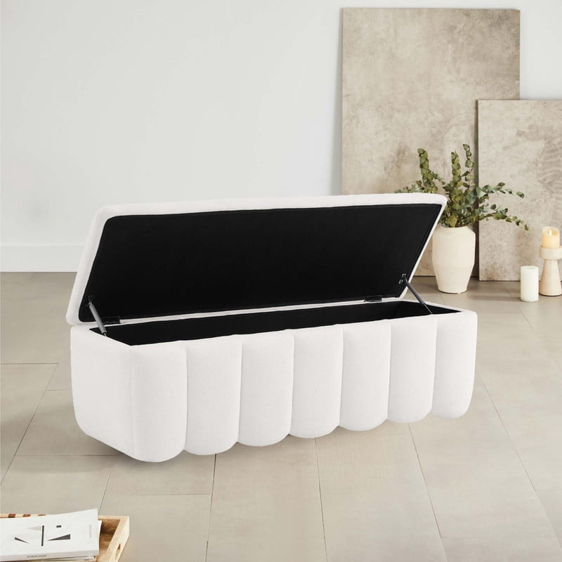 Spruce & Spring Jeddo Polyester Blend Upholstered Storage Bench 1 Piece Indoor Use White Polyester Blend Fabric