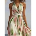 thumbnail image 2 of Women's Floral Print Halter Neck Maxi Dress with Tied Front Smocked Back Flowing Silhouette Polyester Fabric 100%, 2 of 5