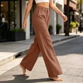 thumbnail image 4 of Cotton Wide Leg Pants for Women Flowy Pants for Women Plus Size Summer Outfits with Pockets Womens Straight Leg Button Trousers, 4 of 6