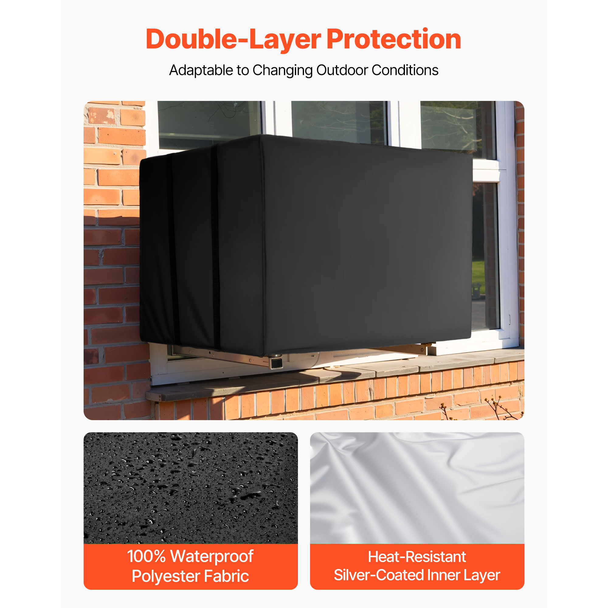 KFFKFF Air Conditioner Cover, 20.87 x 15.75 x 14.96 inch Protective Cover for AC Units, Dual-Layer, Water-Resistant Polyester Material, Adjustable Strap, Fits Most Outdoor Units