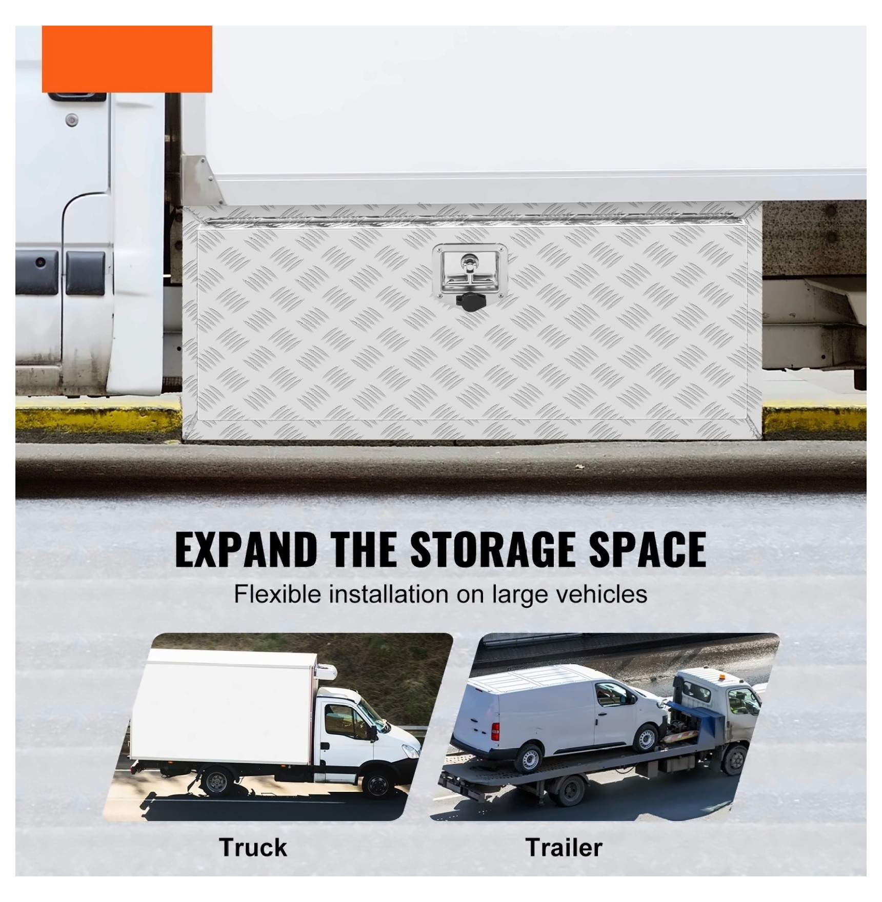 Truck Tool Box 36x17x18, Aluminum Underbody Toolbox with Lock, Heavy Duty Truck Storage Box for Tools, Van & Trailer - Diamond Plate