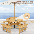 thumbnail image 5 of Eyisean 8 Person Circular Outdoor Wooden Picnic Table, Round Picnic Table with Umbrella Hole, 4 Built-in Benches, Outside Table and Bench Set for Patio, Backyard, Garden, 500lbs Capacity Per Bench, 5 of 18