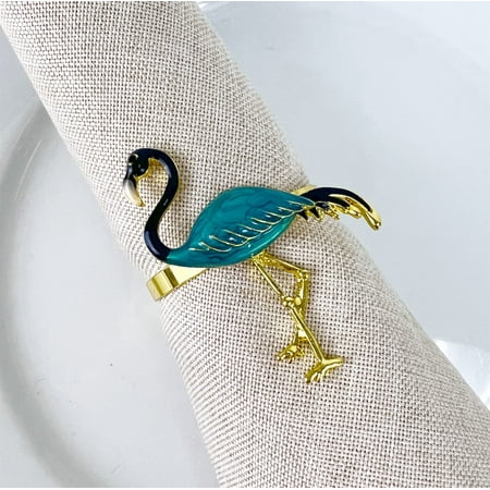 

Fennco Styles Enamel Glazed Flamingo Metal Napkin Rings Set of 4 - Green Decorative Napkin Holders for Home Dining Room Banquets Family Gatherings Holidays and Special Occasions