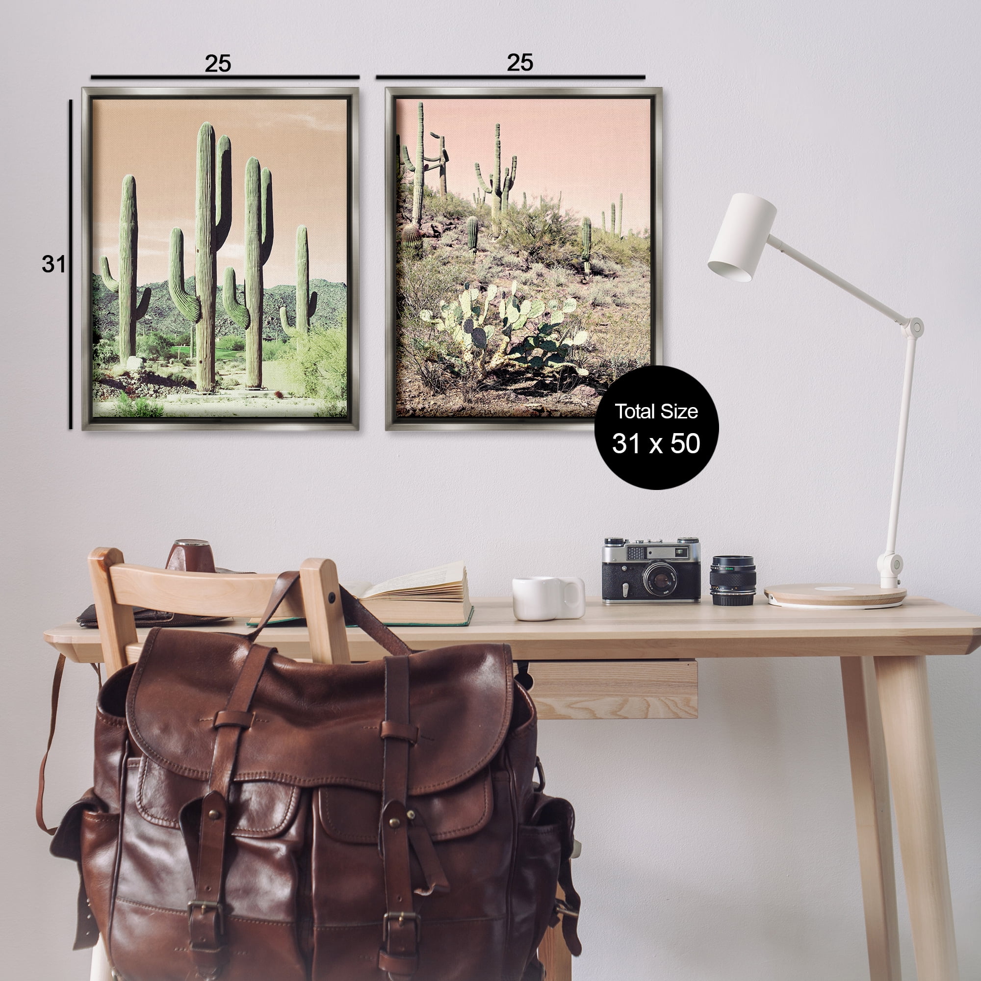 Stupell Industries Saguaro Cactus Desertscape Landscape & Nature Photography Gray Floater Framed Canvas Art Print Wall Art, 31 x 25, Set of 2