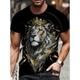 thumbnail image 2 of Men's 3D Lion Crown Pattern T-shirt-Elastic, Breathable Polyester Fiber | Digital Printing Casual Street Clothing | Crew Neck Short Sleeve | Perfect for Daily Wear and Vacation, 2 of 5