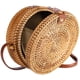 thumbnail image 1 of Bolso de ratán redondo tejido a mano para mujer, bolso de playa de paja, bolso de hombro bohemio, correas de cuero para el hombro, elegante Natural Petmoko A93, 1 of 7