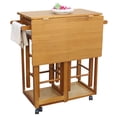 thumbnail image 4 of Hassch Wooden Dining Cart Square Rolling Serving Cart with 2-Stools, Foldable Desktop, Brown, 4 of 7