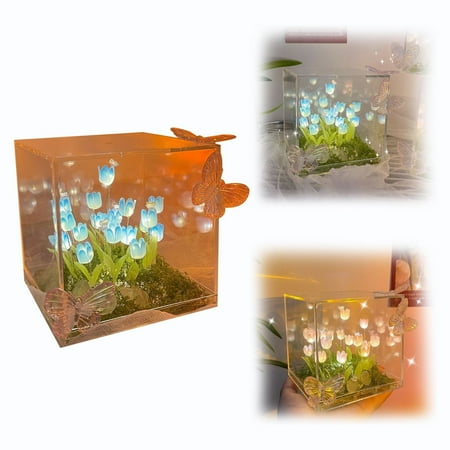 

Christmas Decorationsclearance！Creative Butterfly Garden Nightlight Handmade Diy Homemade Material Gift For Good Friends1 * Magic Cube Tulip Lanternblueacrylic