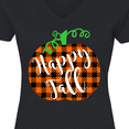 thumbnail image 4 of Inktastic Happy Fall Plaid Pumpkin Women's V-Neck T-Shirt, 4 of 5