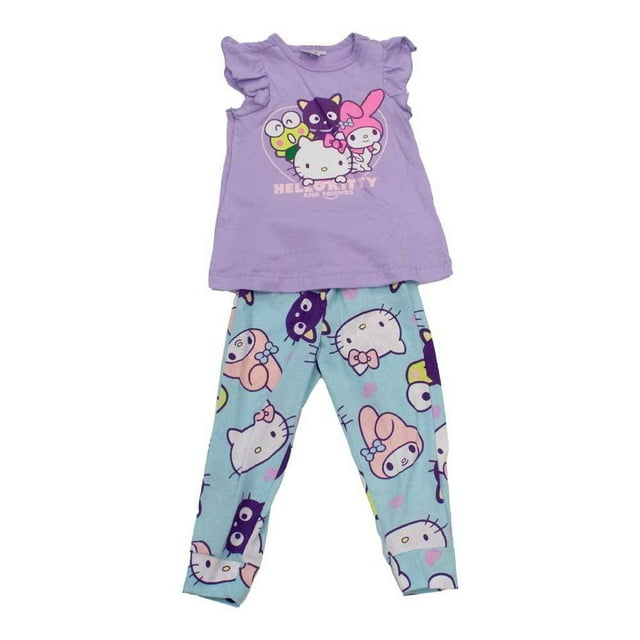 Set Pijama Hello Kitty & Friends para Niña 2 Piezas Estampado Hello Kitty Lila y Azul Talla 10