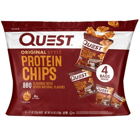 Quest Original Style Protein Chips, BBQ Flavor, Gluten Free, 1.1 oz, 4 Count