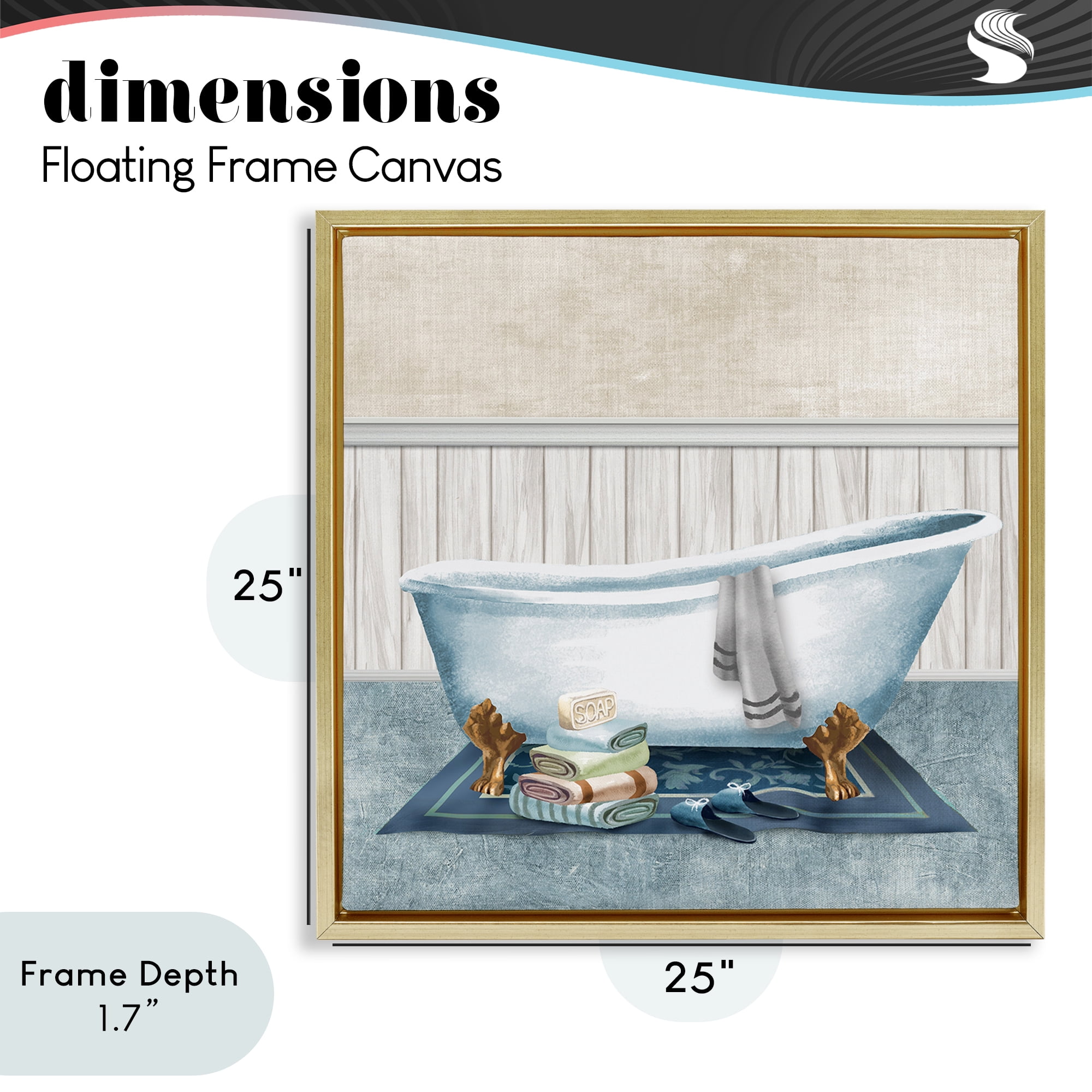 Stupell Industries Cozy Clawfoot Bathtub Spa Gold Framed Floater Canvas Wall Art, design by Conrad Knutsen