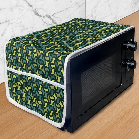 Abstract Microwave Oven Cover, Geometric Composition Modern Art Inspirations Green Toned Illustration, Water Resistant Organizer with Pockets for Kitchen, 36" x 12", Sea Green and Green, by Ambesonne