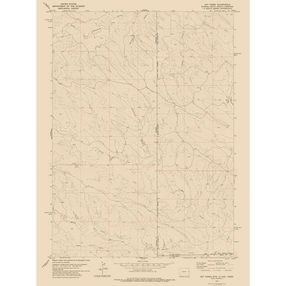Topographical Map - Oak Creek Wyoming Quad - USGS 1978 - 23 x 30.84 - Vintage Wall Art