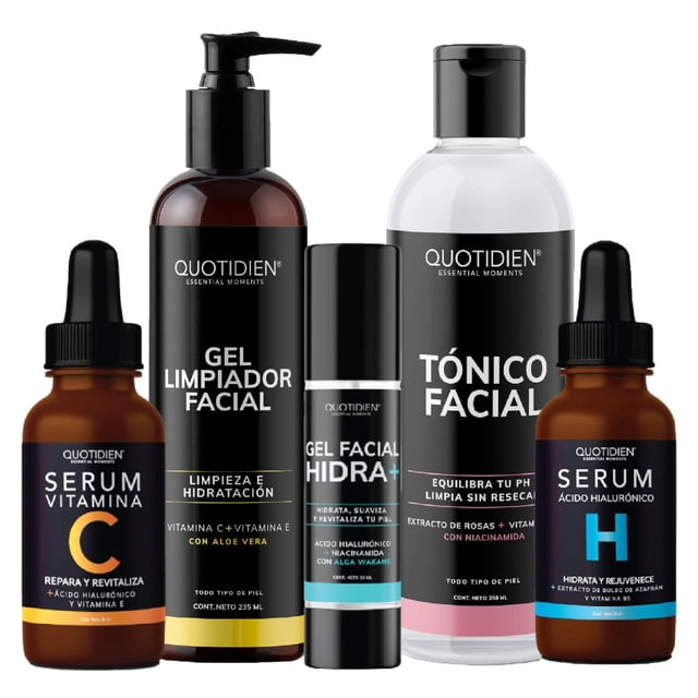 Kit Limpiador + Tónico + Serum Vitamina C + Suero Acido Hialuronico + Gel Hidratante Skin Care Facial Quotidien Quotidien Serum Vitamina C Serum skin care