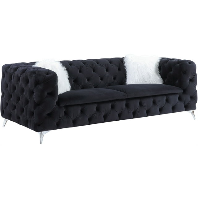 ACME Phifina Button Tufted Velvet Upholstery Sofa with Metal Legs in Black