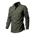 thumbnail image 3 of NOLDARES Men's Casual Button Up Shirt Long Sleeve Untucked Shirt Stretch Denim Dress Shirt with Pockets(Green,L), 3 of 5