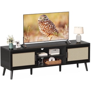 Amadwell Rattan TV Stand for 65" TVs, Black