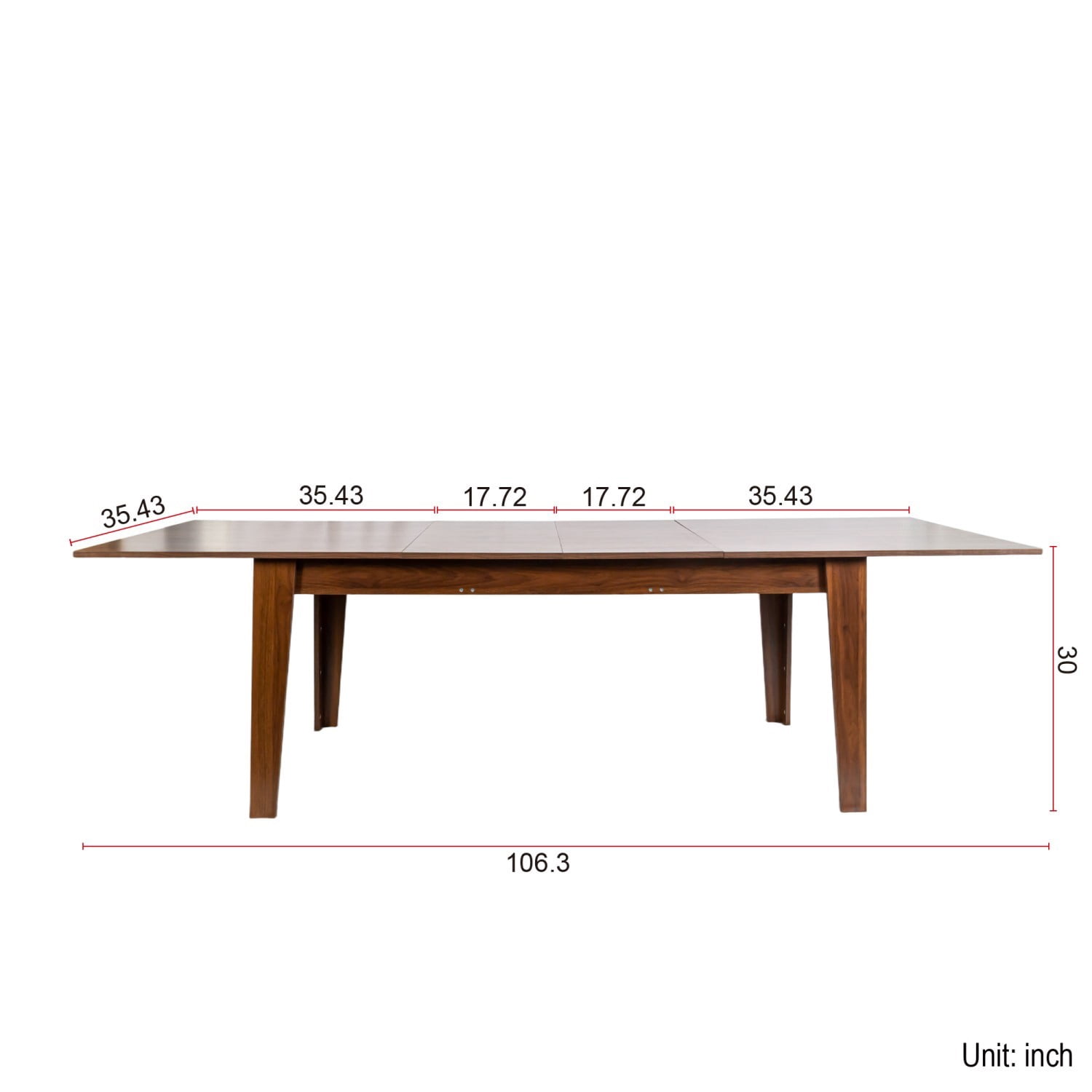 106.3" Extendable Dining Table, Large Woodgrain Kitchen Table with Expandable Design, Modern Rectangular Dining Room Table for Family Meals, Office, Study & Gathering Spaces, Walnut