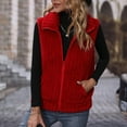 thumbnail image 2 of Lovskoo 2024 Womens Fuzzy Sherpa Fleece Jacket Lightweight Vest Cozy Sleeveless Cardigan Stand Collar Zipper Waistcoat Outerwear With Pocket Red, 2 of 8