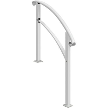 KFFKFF 4 Levels Adjustable Handrail Fits Level 1 or Level 4 Matte White Stair Handrail Wrought Iron Handrail with Mounting Kit Outdoor Step Handrail
