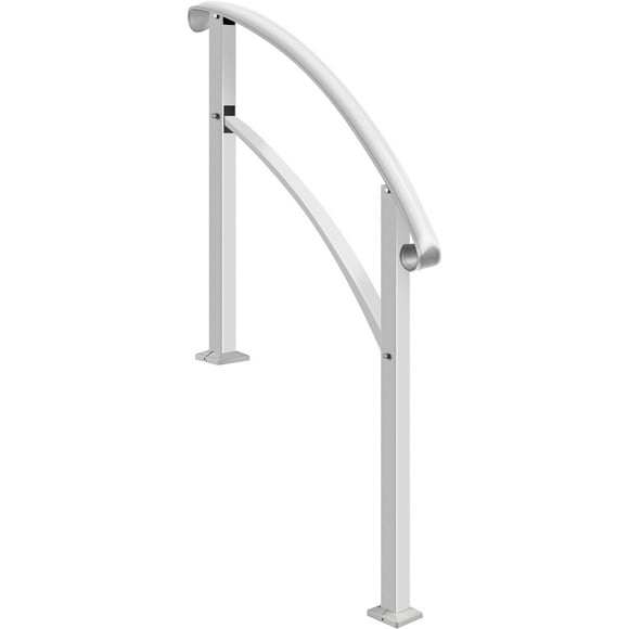KFFKFF Outdoor Stair Handrails, Suitable for 1 to 4 Steps, White Iron-Made Railing, Adaptable Front Deck Hand Rail, Transitional Handrails for Cement Steps or Timber Stairs