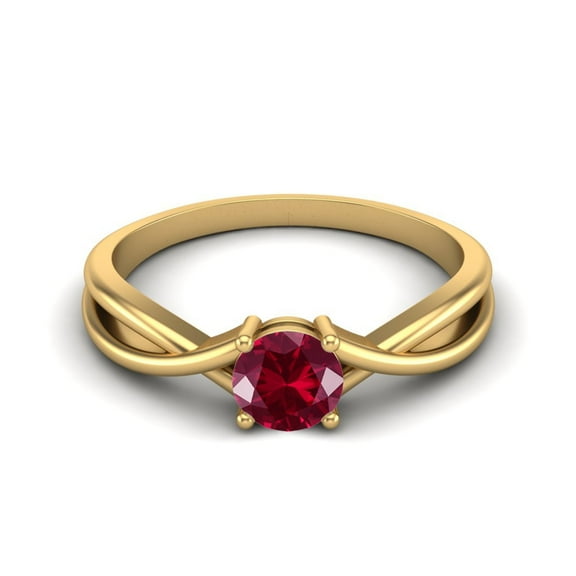 0.50 Ctw Round Ruby Glass Field Solitaire 925 Sterling SIlver Gold Vermeil Split Shank Mother's Day Gift Ring