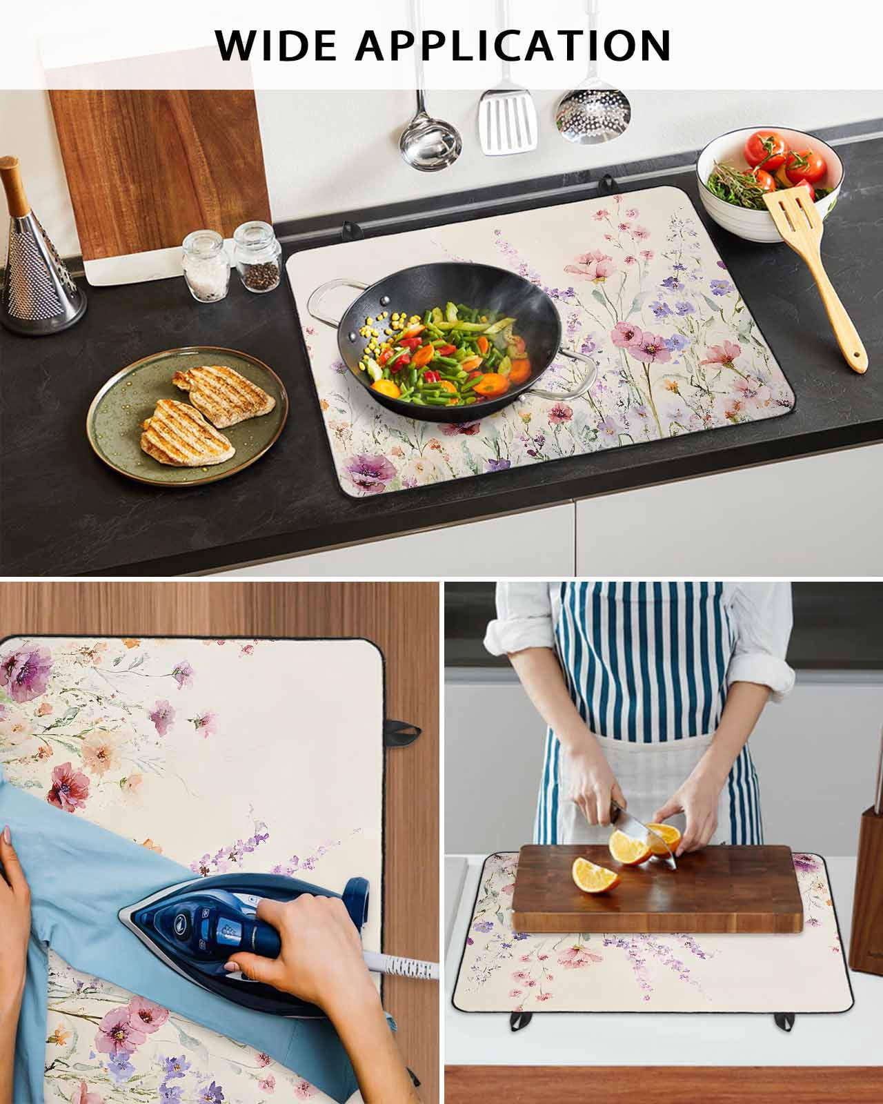 nqOlkjepod Large Induction Cooktop Protector Mat 36"x21", Spring Flowers Stove Top Covers for Electric Stove, Vintage Farmhouse Floral Decorative Stove Burner Cover Mats, Glass Top Stove Cover