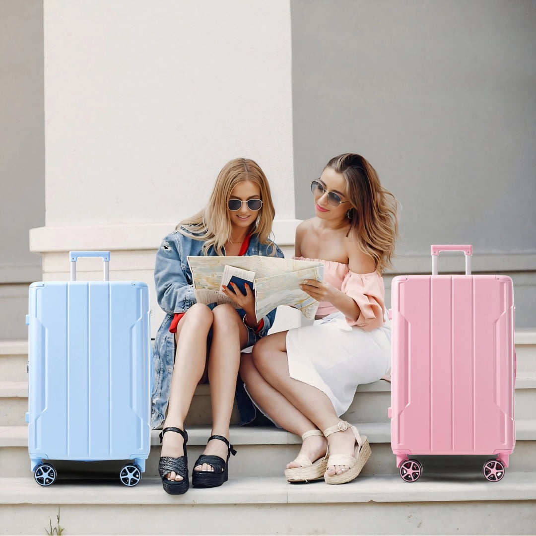 Yougu 24" Lightweight Hardshell Luggage ABS Suitcases with Double Wheels, Expandable Checked , (Skyblue)