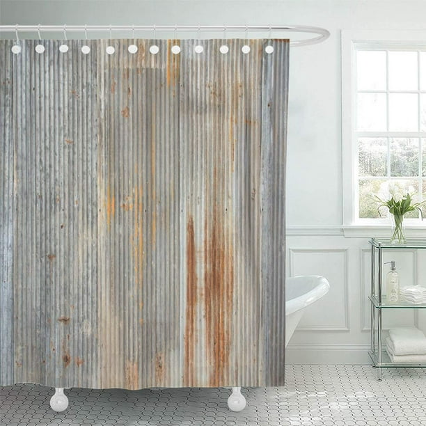 Pknmt Gray Iron Rusty Weathered Looking Piece Corrugated Metal Old Sheet Rustic Bathroom Shower Curtain 66x72 Inch, How To Make A Corrugated Tin Shower
