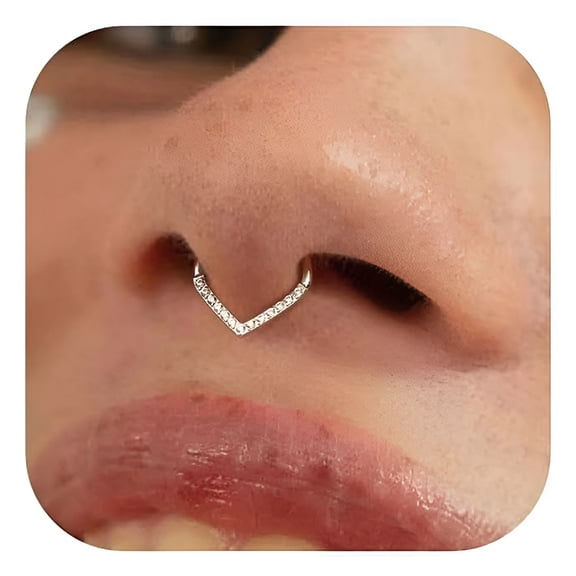 DESIGNICE 16G Septum Rings - Surgical Steel Teardrop Hinged Nose Rings Hoops Seamless Septum Jewelry Cz Nose Piercings Helix Tragus Rook Daith Piercing for Women Men Silver/Gold/Black 8Mm 10Mm