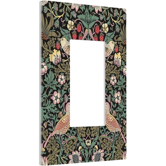 Morris Vintage Floral Strawberry Birds Botanical 1 Gang Rocker Light Switch Plate Olive Single Decora Outlet Wall Cover Faceplate Decorative Wallplate for Bathroom Home Living Room Bedroom Decorate
