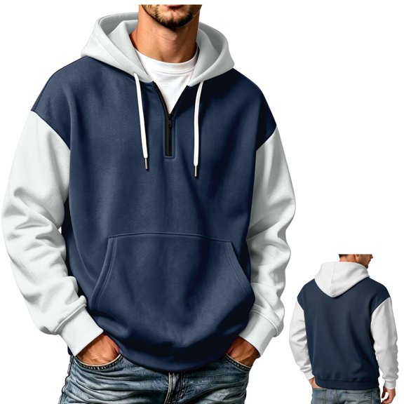 LNZGNM Mens Hooded Sweatshirts Relaxed Fit Drawstring Hood Lightweight Color Block Long Sleeve Hoodie With Pocket Daily Casual Wear,Red (XXXL)