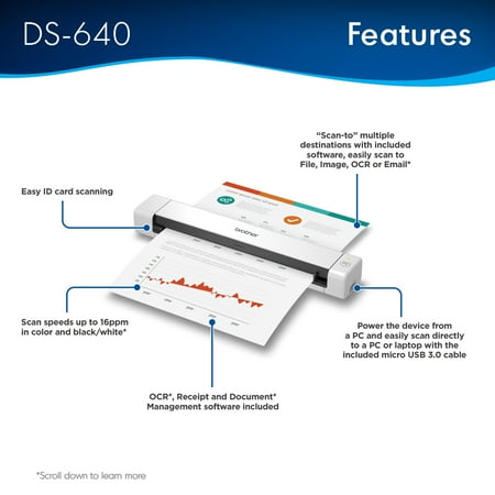 Brother - DS-640 Compact Mobile Document Scanner - White
