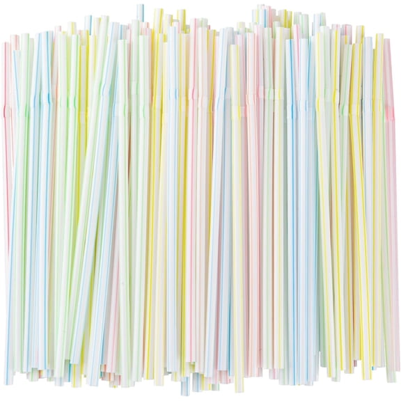 Kingfansion Disposable Straws Flexible, Striped Assorted Colors, 100 Count, Paja/Sorbeto, 0.2"Φ × 7.3"l (Stretches to 8"), for Drinking, Bendable Plastic Drinking Straws for Parties