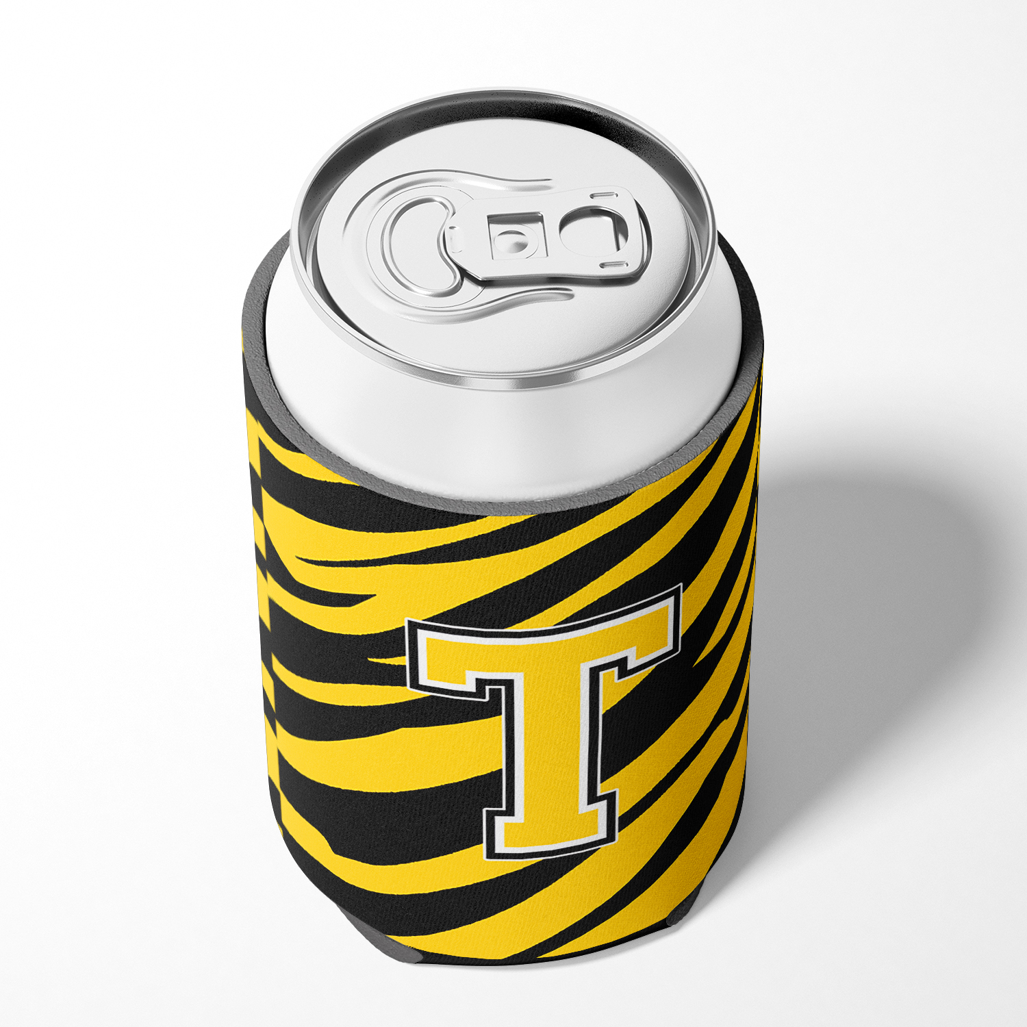 Letter T Initial Tiger Stripe - Black Gold  Can or Bottle Hugger