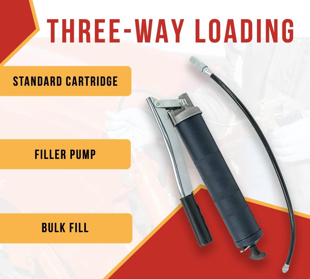 4 Pack Lever Action Grease Gun Heavy Duty Maximum Pressure - 10,000 PSI with 18-inch Whip Hose - Aluminium Cast Head - Capacity 16 oz Bulk/ 14oz Cartridge