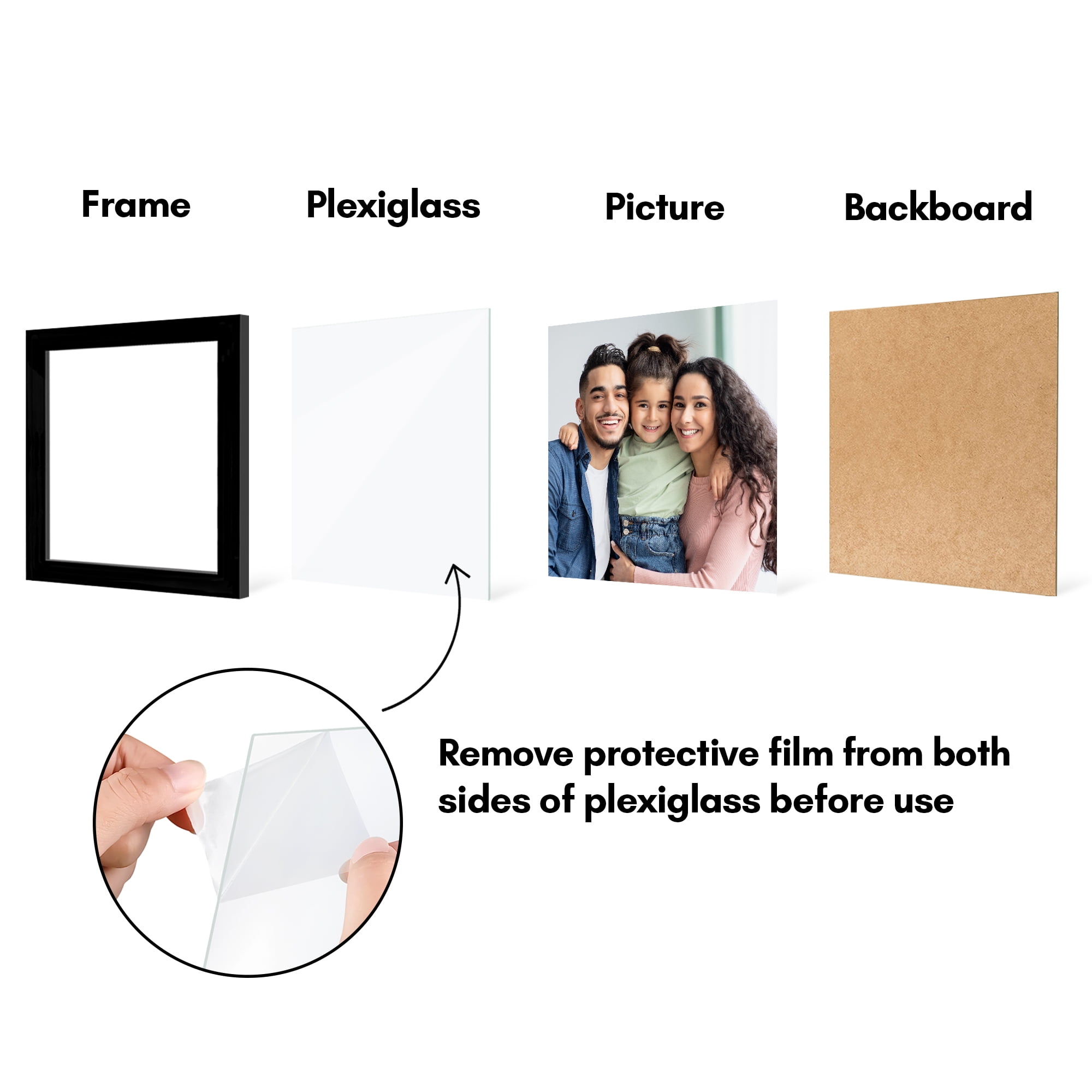 Americanflat 10x10 Picture Frame with Polished Plexiglass 5 Pack Galleria Collection Square Frames - Black