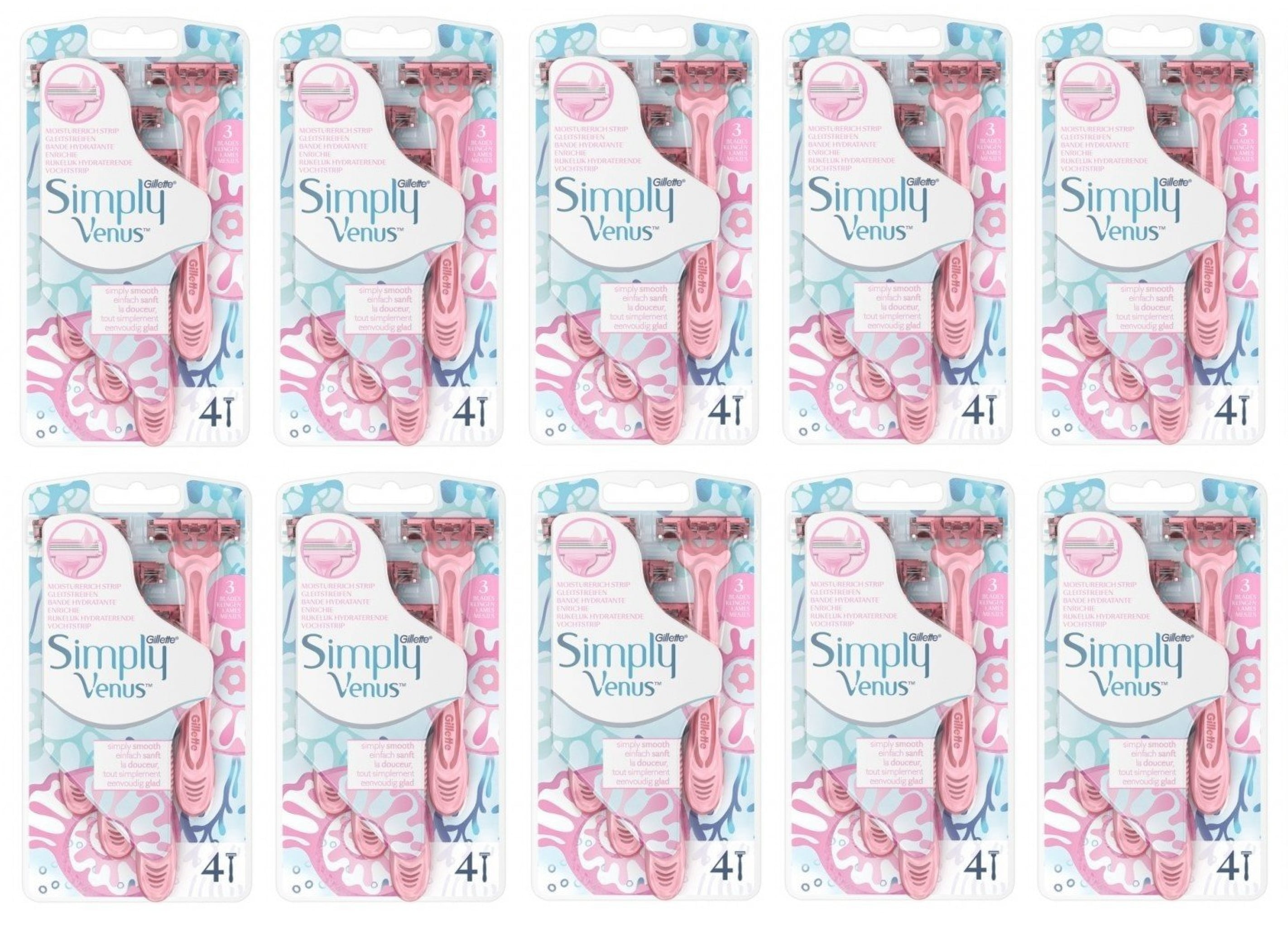 Gillette Simply Venus 3 Blade Disposable Razors, with Moisture Rich Strip, 4 Count (Pack of 10) + Cat Line Makeup Tutorial