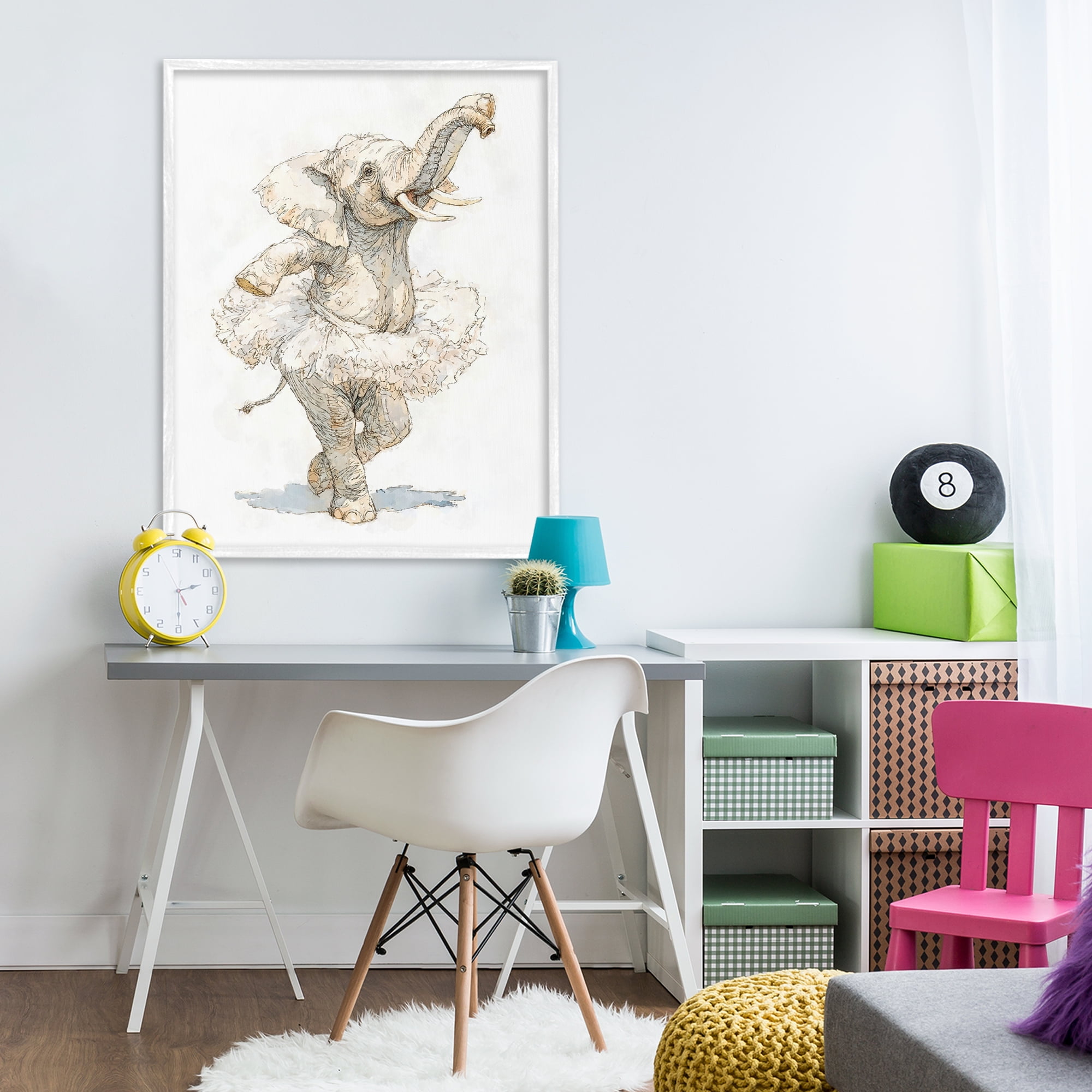 Ballet Elephant Tutu White Framed Giclee Art, design by Ziwei Li
