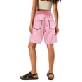 thumbnail image 3 of Garbnen Bermuda Shorts for Women Knee Length Patchwork Curve Biker Shorts Women Drawstring Striped Woman Cargo Shorts with Multiple Pockets, 3 of 4