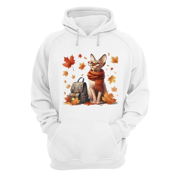 Welcome Fall Sphynx Enjoys School Time Autumn Fall Leaves Hoodie Unisex Merch Hoodies Cat Lover Kitten Owner Gifts Idea - 02013