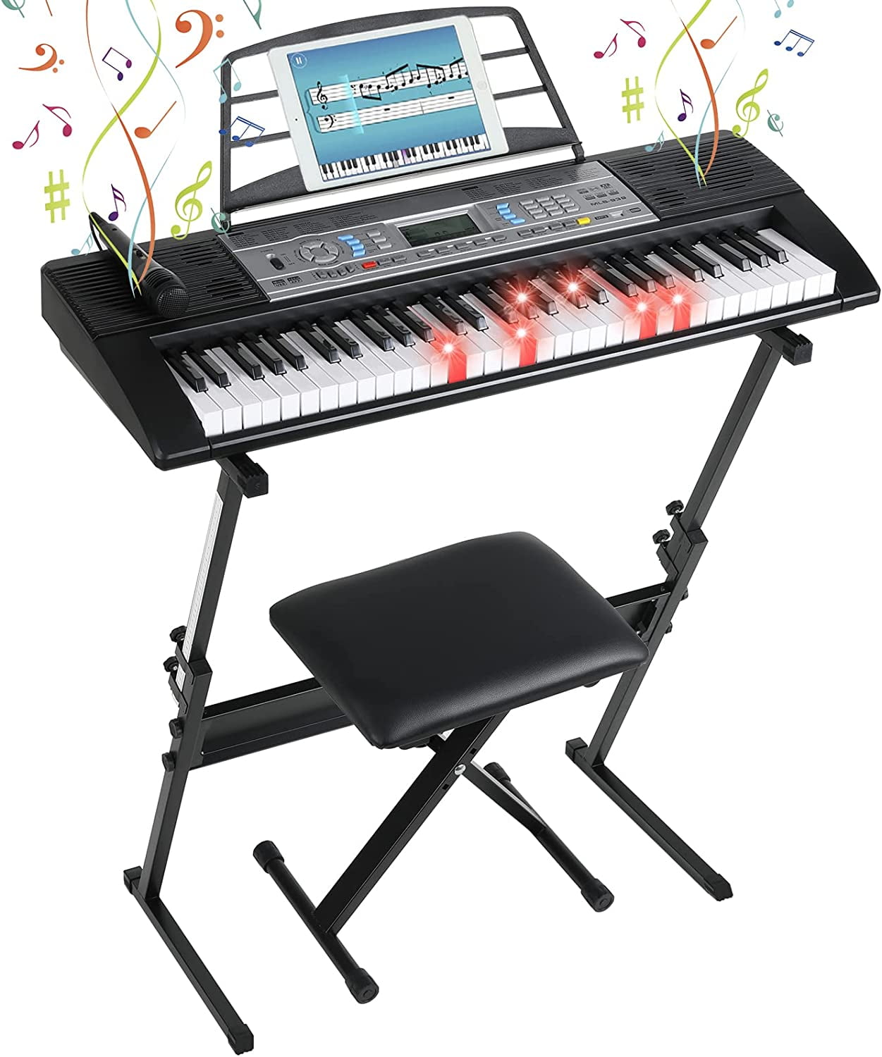 Pirecart 61 Key Piano Keyboard, Electric Keyboard for Beginners with Stand and Bench Set
