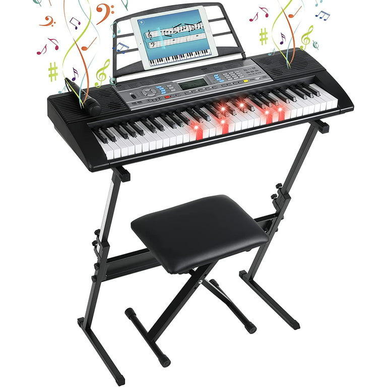 Piano Keyboard 61, Portable Piano Keyboard With Music Stand, Microphone,  Power Music Digital Piano Electronic Keyboard, Suitable For Children/adults