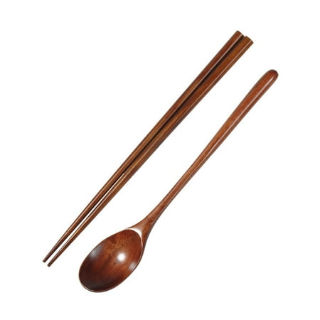 

2 Pieces Wooden Tablewares Japanese Style Wooden Cutlery Set in an Oriental Style Pouch with Pouch Dinnerware Tablewares