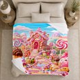 thumbnail image 5 of Candy House with Lollipop Path Cupcakes Gumdrops and Pastel Hills, Playful Fantasy Style for Candy Lovers, Cozy Flannel Blanket for Playroom and Bedroom, Birthday Gift, Home Decor, 5 of 9